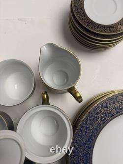 Vintage Sango Aristocrat 3690 Japan 22 Pc Dinnerware Set Cobalt Blue Gold