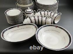 Vintage Service 12 Dinnerware Set Noritake Etienne Gray/Black Band Pink Flowers