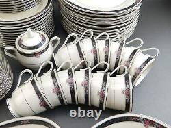 Vintage Service 12 Dinnerware Set Noritake Etienne Gray/Black Band Pink Flowers