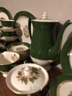 Vintage Stetson 22kt Gold Forest Green China Dinnerware Set Rare Christmas