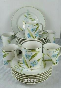 Vintage Tienshan FolkCraft 16 Pcs Dinnerware Set, White with Blue Floral Pattern