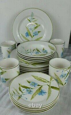 Vintage Tienshan FolkCraft 16 Pcs Dinnerware Set, White with Blue Floral Pattern