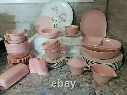 Vintage texas ware melamine Pink white cherry blossoms dinnerware set 52 pc