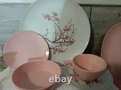 Vintage texas ware melamine Pink white cherry blossoms dinnerware set 52 pc