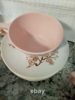 Vintage texas ware melamine Pink white cherry blossoms dinnerware set 52 pc