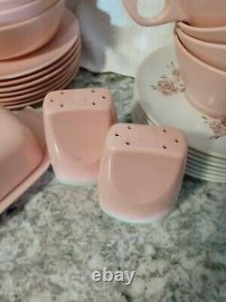 Vintage texas ware melamine Pink white cherry blossoms dinnerware set 52 pc