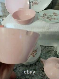 Vintage texas ware melamine Pink white cherry blossoms dinnerware set 52 pc