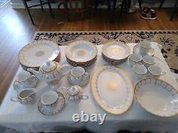 Vntg. 45pc (+2LID) SAVOY HOME FINE CHINA SET White & Gold