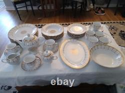 Vntg. 45pc (+2LID) SAVOY HOME FINE CHINA SET White & Gold