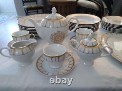 Vntg. 45pc (+2LID) SAVOY HOME FINE CHINA SET White & Gold