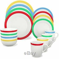 Vremi 16 Piece Dinnerware Set Service for 4 Round Porcelain Dinner Plates Bow