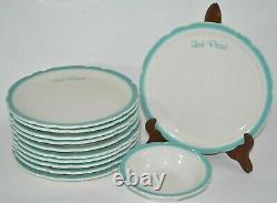 Vtg 11 Restaurant Ware 9.5 Dinner Plates Walker China Que Paso Turquoise White