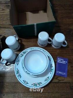 Vtg Corelle WINTER HOLLY Christmas Holiday 16pc SET Dinnerware Plates Bowls Cups