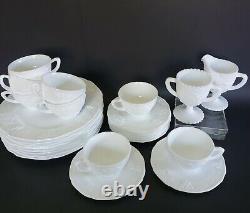 Vtg Indiana Harvest Colony Milk Glass Dishware Service for 8 withSugar and Creamer