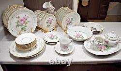 Vtg Victorian Rose Collection Gibson 44pc Porcelain Set Service for 8 Gold Rim