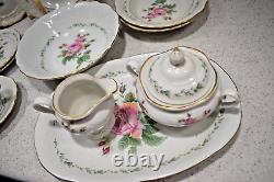 Vtg Victorian Rose Collection Gibson 44pc Porcelain Set Service for 8 Gold Rim