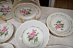 Vtg Victorian Rose Collection Gibson 44pc Porcelain Set Service for 8 Gold Rim