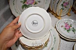 Vtg Victorian Rose Collection Gibson 44pc Porcelain Set Service for 8 Gold Rim