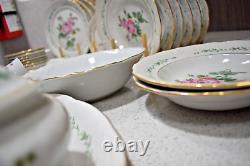 Vtg Victorian Rose Collection Gibson 44pc Porcelain Set Service for 8 Gold Rim