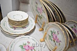 Vtg Victorian Rose Collection Gibson 44pc Porcelain Set Service for 8 Gold Rim