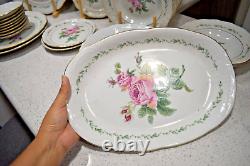 Vtg Victorian Rose Collection Gibson 44pc Porcelain Set Service for 8 Gold Rim