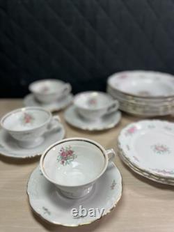 Walbrzych Dinnerware Set of 26- Made in Poland-Teacups, Saucers, salad Bowls