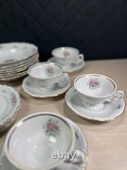 Walbrzych Dinnerware Set of 26- Made in Poland-Teacups, Saucers, salad Bowls