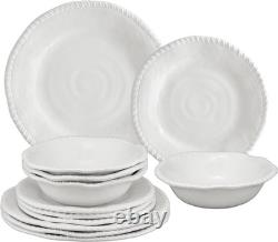 Ware 12-Piece Melamine Dinnerware Set for 4 Outdoor Plates & Bowls, White
