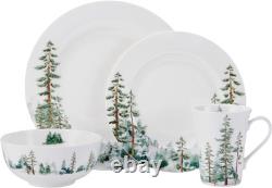 Watercolor Forest Bone China Lightweight Chip Resistant 16 Piece Dinnerware Set
