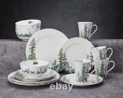Watercolor Forest Bone China Lightweight Chip Resistant 16 Piece Dinnerware Set