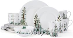 Watercolor Forest Chip Resistant 16 Piece Dinnerware Set, Service for 4 White