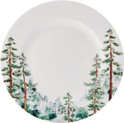 Watercolor Forest Chip Resistant 16 Piece Dinnerware Set, Service for 4 White