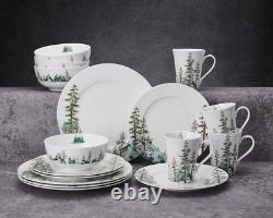Watercolor Forest Chip Resistant 16 Piece Dinnerware Set, Service for 4 White