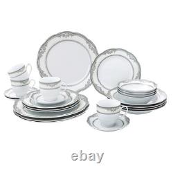 Wavy Porcelain Dinnerware Set 24-Piece White Dining Service for Elegant Meals