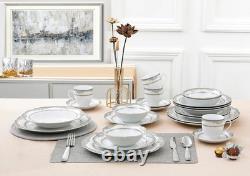 Wavy Porcelain Dinnerware Set 24-Piece White Dining Service for Elegant Meals