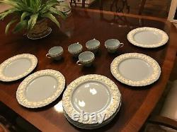 Wedgwood & Barlaston of Etruria Embossed Queens Ware White on Blue 8 dinner plat