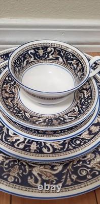 Wedgwood Bone China Florentine Dark Blue Service for seven- 44pc Set