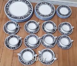 Wedgwood Bone China Florentine Dark Blue Service for seven- 44pc Set