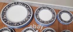 Wedgwood Bone China Florentine Dark Blue Service for seven- 44pc Set