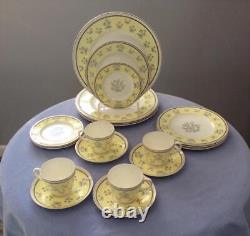 Wedgwood Pimpernel yellow bone china SET of 4 FIVE-piece place settings W3653