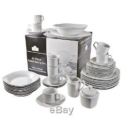 White 45PC Dinnerware Table Set Service for 8 Square Dishwasher Microwave Safe