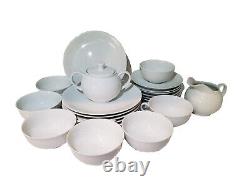 White Arzberg Dinnerware Plates, Mugs, Saucers, Creme Pitcher, Sugar Bowl Dishes