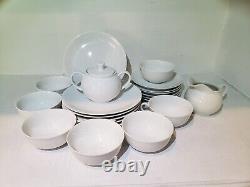 White Arzberg Dinnerware Plates, Mugs, Saucers, Creme Pitcher, Sugar Bowl Dishes