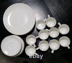 White Ceramic Pottery Dinner Set Glossy Solid Round Plates & Cups 31 pieces