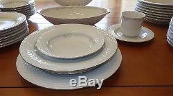 White China Dinnerware Set Platinum trim floral band 50 pc service 8 Hostess Set