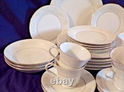 White China Dinnerware Set by China Pearl Annie Service for 6 Floral Rim 30Pc