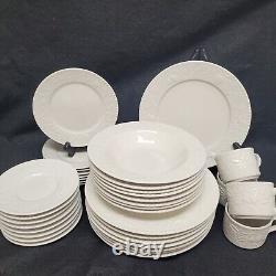 White Christmas Vintage Embossed Dinnerware Set Of 36 Pieces Sango #8848 Nice