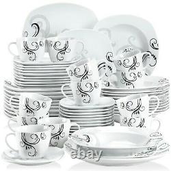 White Color Stoneware Ceramic Dinnerware Set 30 60 Pieces for 6 12 People