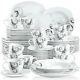 White Color Stoneware Ceramic Dinnerware Set 30 60 Pieces for 6 12 People