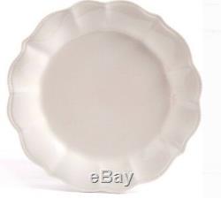 White Country Dinnerware Set of 36 linen Serves 12 Scalloped Embossed Elegant Di